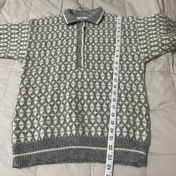 PSL Collection Fair Isle Sweater Size M Gray Collared Quarter Button Vintage 80s - Picture 4 of 6